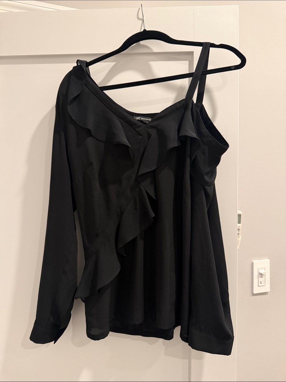 INC International Concepts Black One-Shoulder Ruffle Top